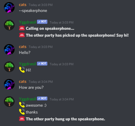 Yggdrasil Discord Bot - to hang up just use the same command you used to pick up the phone